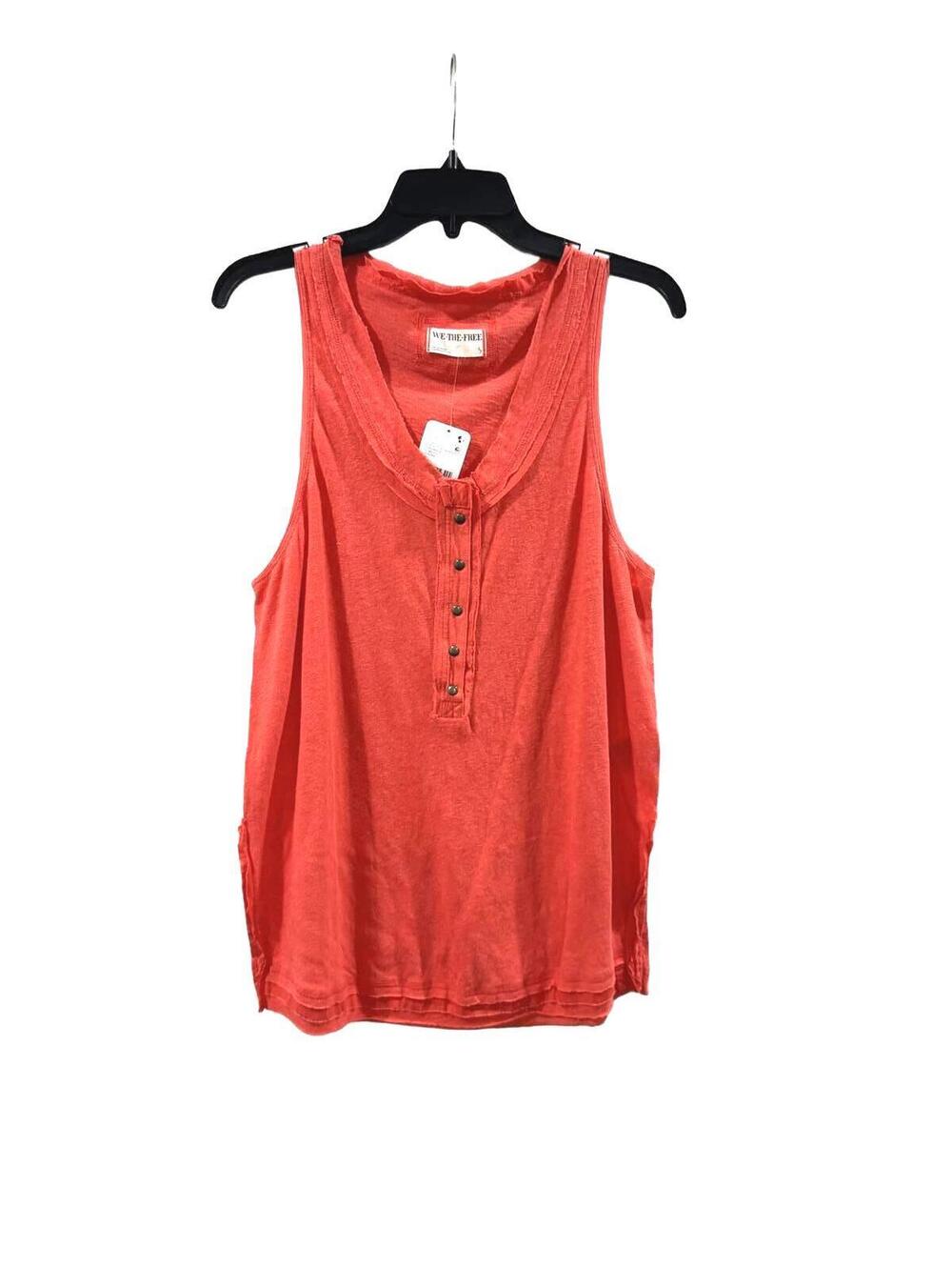 NWT Free People Love Language Red Linen Scoop Neck Henley Tank Top Small - Picture 2 of 9